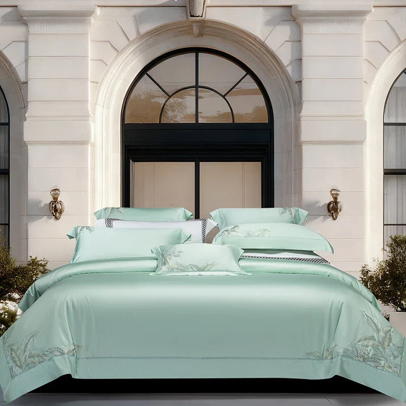 Champagne Luxury Leaf Embroidery Bedding Set