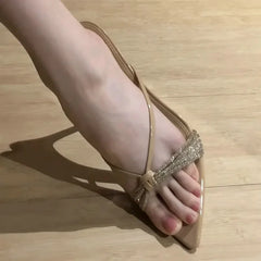 Pointy Rhinestone Cool Slipper Women Black Open Toe Sexy Temperament High Heel
