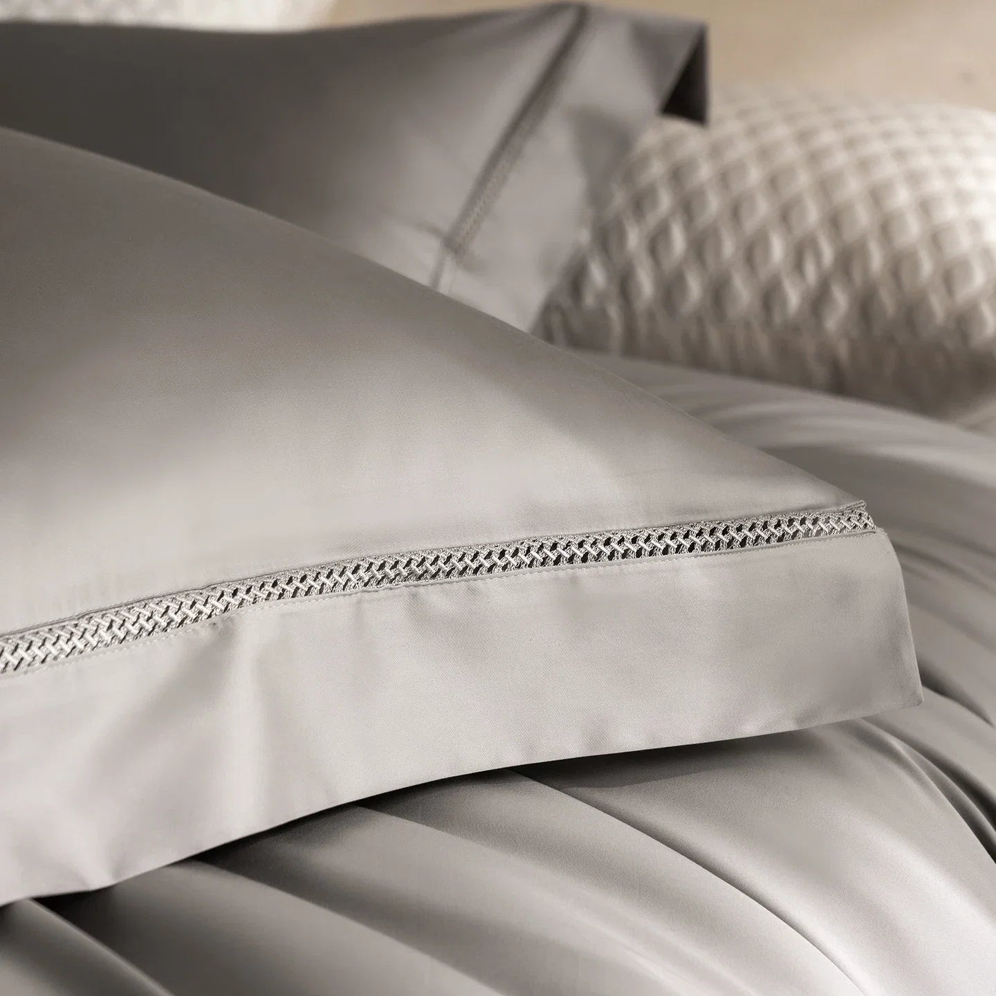 1000TC Egyptian Cotton Duvet Cover Set with Hollow Lace Trim Luxury Soft Smooth Bed Linen High Thread Count Bedding Set