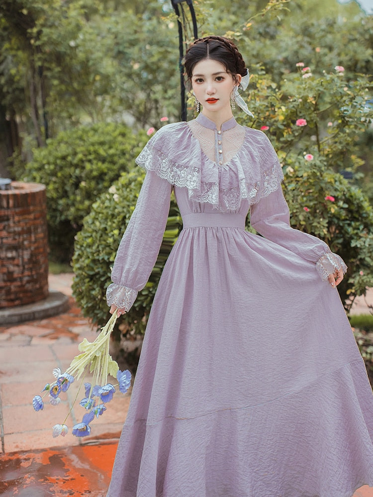 Vestido vintage eduardiano de ninfa lila
