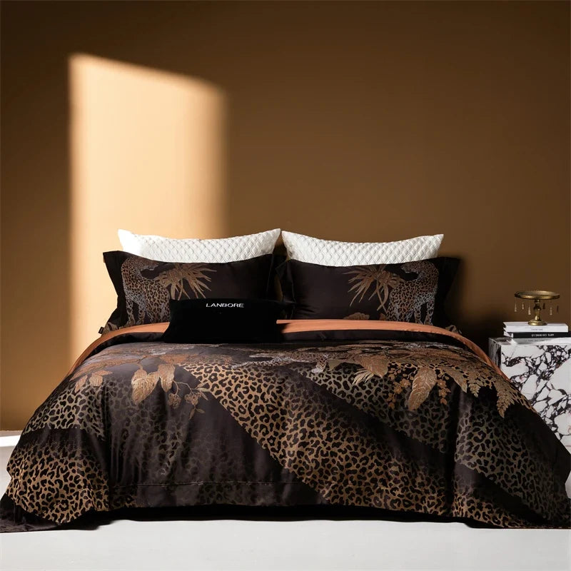 Leopard and Leopard Print Jacquard Luxury Bedding Set