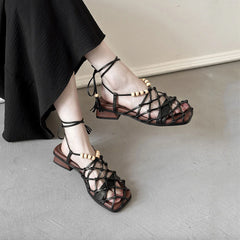 hand weaving sheepskin Hollow Roman Sandals