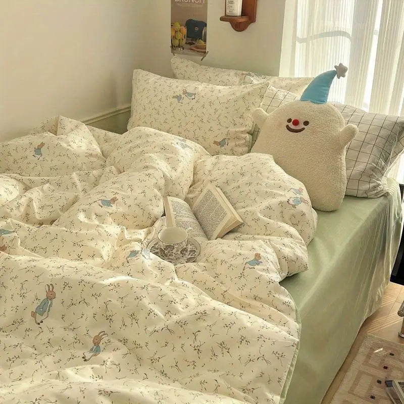 Kids Duvet Cover Set Cute Cartoon No Filler Single Queen Size Girls Boys Flat Sheet Pillowcase Spring Summer Soft Bed Linens