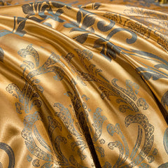 Luxury Euro Gold Satin Jacquard Lace Bedding Set