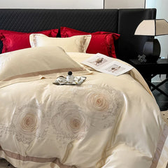 Luxury Rose Flowers Embroidery 1000TC Egyptian Cotton Premium Bedding Set