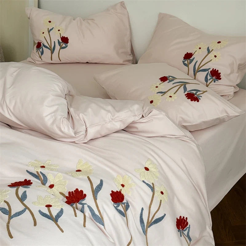 Flowers Towel Embroidery Bedding Set