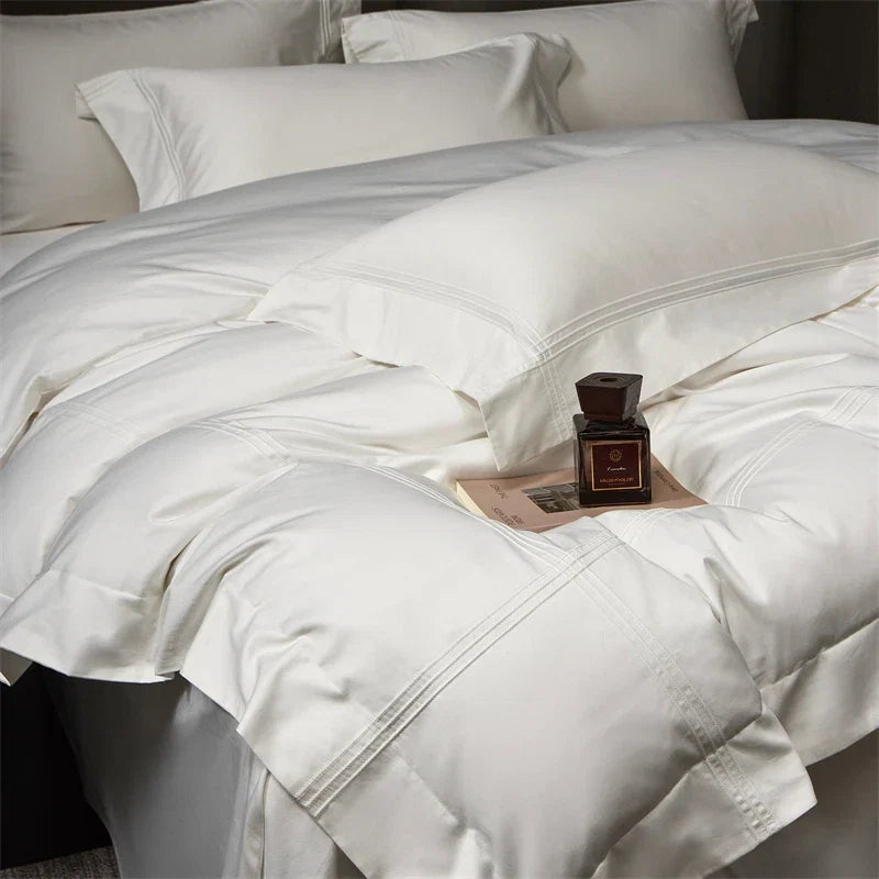 Luxury White Hotel Style Premium 100S Long Staple Cotton Bedding Set