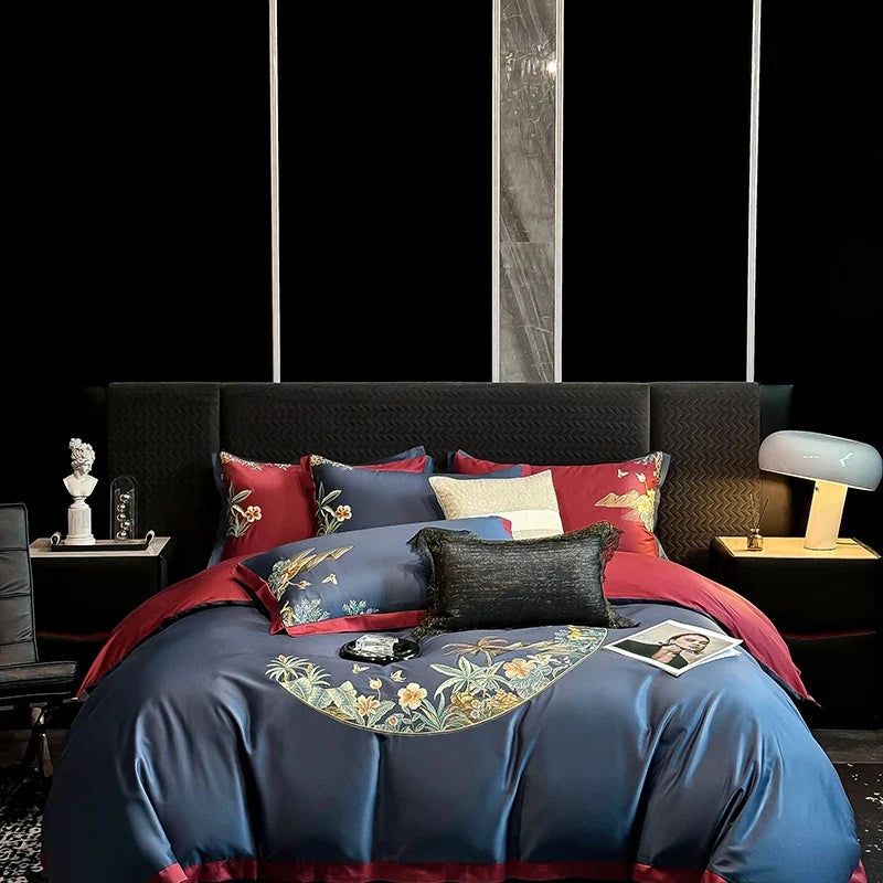 4Pcs Luxury Chinese Style Flowers Embroidery Bedding Set