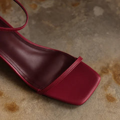 leather cowhide sheep suede square toe elastic middle Heel