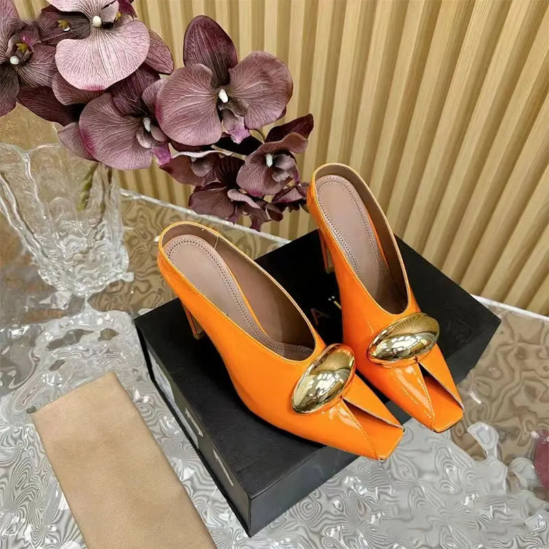 Fashionable Bright Face Metal Buckle Super High Heel