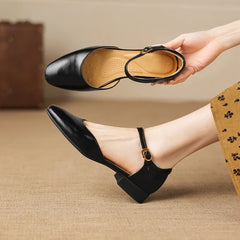 cowhide round toe low Heel