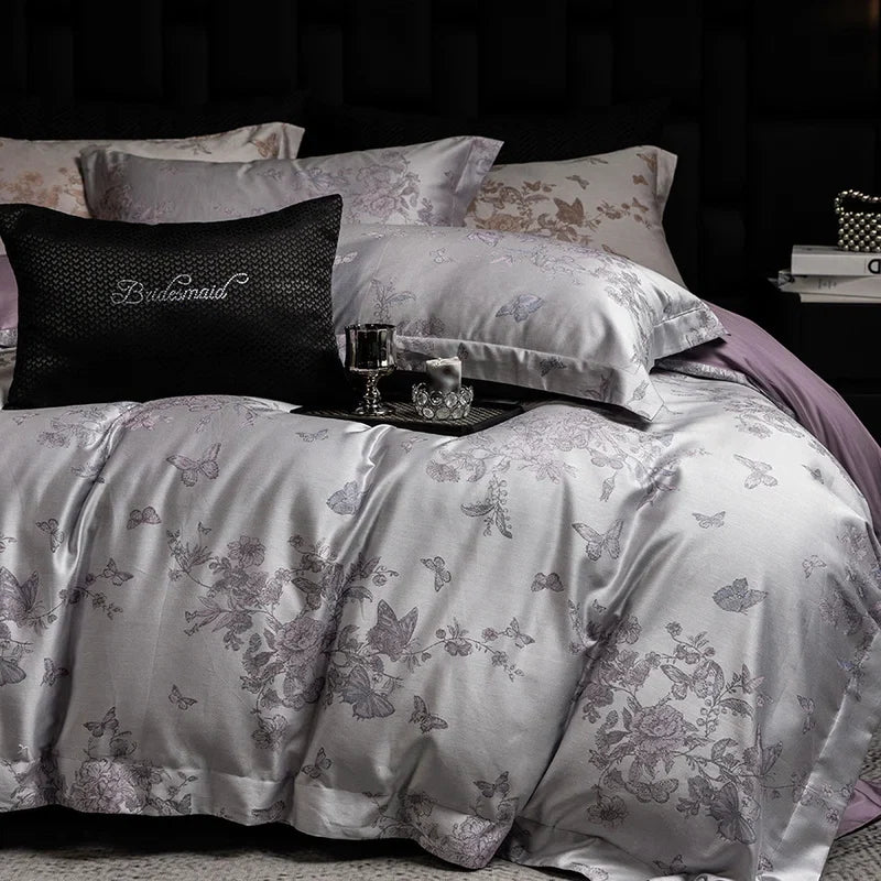 600TC Lyocell Cotton Flowers Jacquard Soft Silky Bedding Set