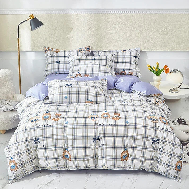Nordic All Cotton plaid comforter cover for double bed 100% Pure Cotton Quilt cover 1pcs soft Simple Duvet cover King Queen Size