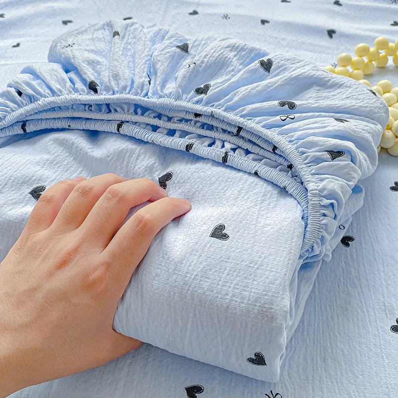 Soft Summer Fitted Bed Sheet with Elastic Band Cute Cherry Floral Single Double Queen Size 90/120/150/180/200 Bed Cover