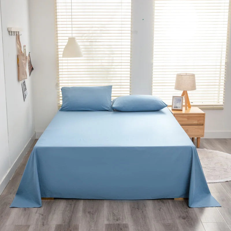Solid Color Cotton Bed Sheet Single Double Mattress Covers Super Soft Queen King Bedspread Soft Bed Linen Home Decor
