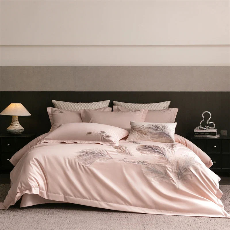 Luxury Feather Embroidery 100% Cotton Bedding Set