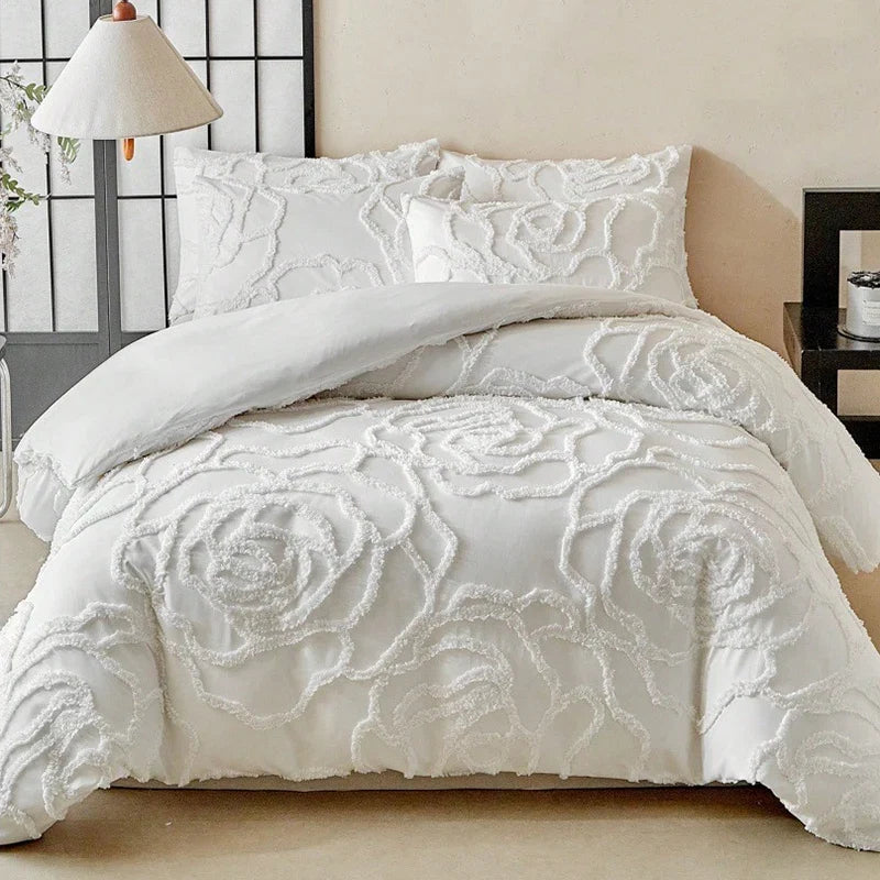3D Rose Floral Tufted Duvet Cover Set High Quality Microfiber Comforter Cover Soft King Queen Size Quilt Cover and Pillowcases