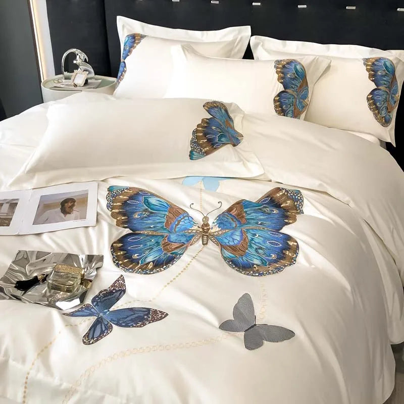 1000TC Egyptian Cotton Butterfly Embroidery Luxury Bedding Set