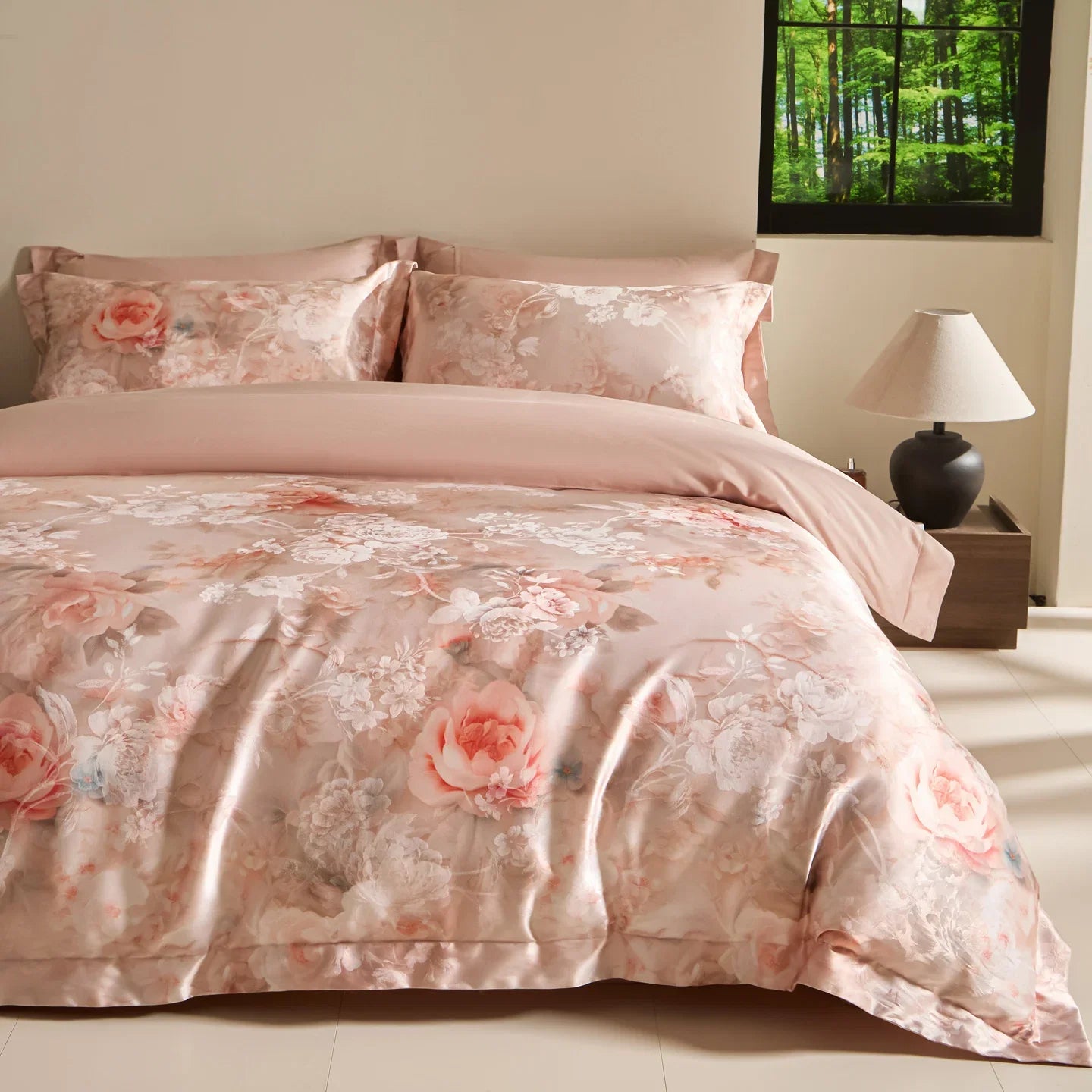 American Vintage Flowers Jacquard Brocade Silky Cotton Luxury Bedding Set