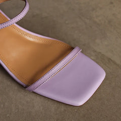 leather cowhide square toe simple elastic buckle middle Heel