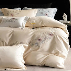 1000TC Egyptian Cotton Elegant Flowers Embroidery Luxury Bedding Set