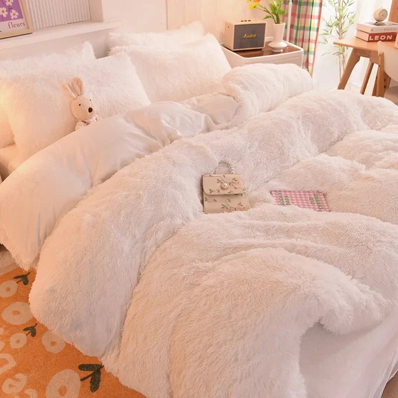Thickened mink 4 pieces princess Bedding Set