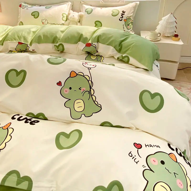 Flowers Ins Duvet Cover Set with Zipper Flat Bed Sheet Pillowcases No Filler Single Queen Size Girls Boys Gift Bedding Set