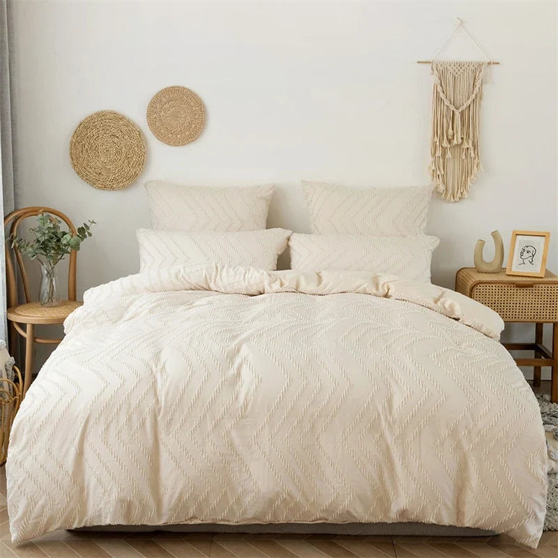 2pcs/3pcs Wave Tufted Design Duvet Cover Set for All Seasons Queen Size Comfortable Soft Comforter Cover Bedding Set