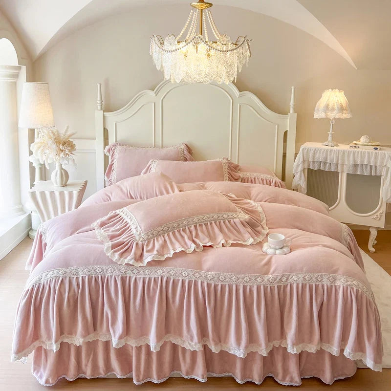 Milk Velvet Winter Warm Thickened Princess Bedding Set
