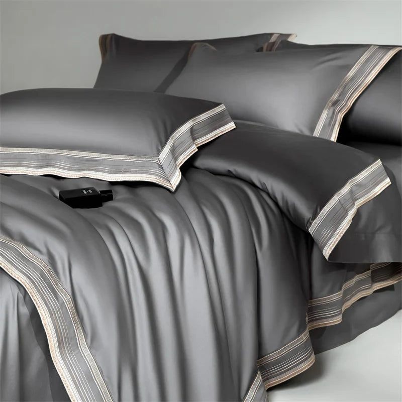 1000TC Egyptian Cotton Luxury Embroidery Solid Color Hotel Style 4Pcs Bedding Set