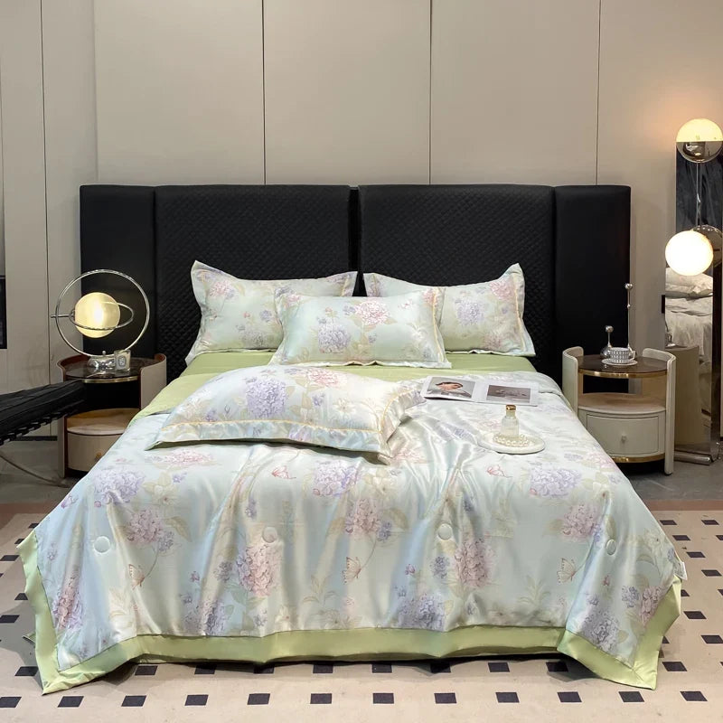 Summer Printed Quilt Set with Pillowcase Washed Cotton Bedding Set
