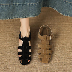 cow suede round toe low Heel