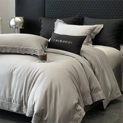1000TC Lyocell Cotton Brushed Autumn Winter Luxury Lace Wide Edge Bedding Set