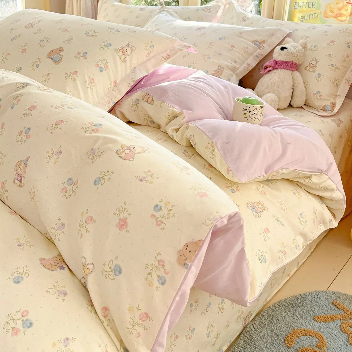 Pastoral Style Florals 100% Cotton Duvet Cover Soft Skin Friendly Single Double Bed Covers Pillowcases Queen King Bedding Set