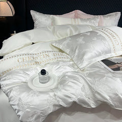 3/4Pcs White Luxury Egyptian Cotton Bedding Hotel Quality Washed Silk Cooling Queen Duvet Cover Summer Bedspreads Pillowcase