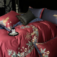 4Pcs Luxury Chinese Style Flowers Embroidery Bedding Set