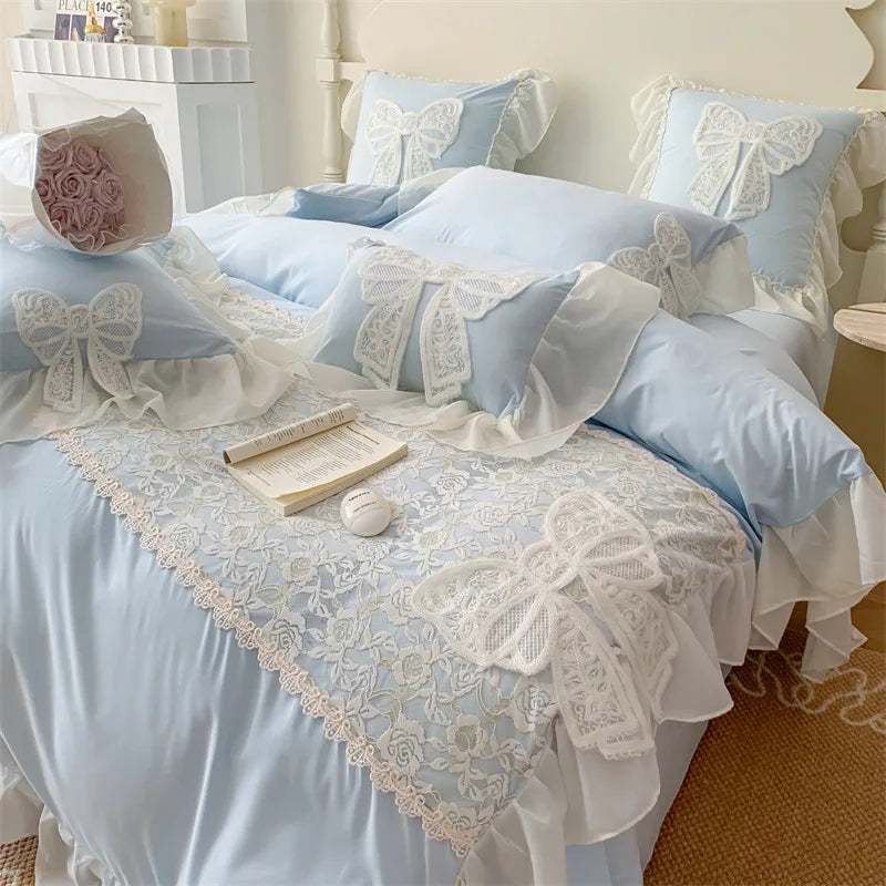 Korean Princess Style Butterfly Fairy Lace Ruffle Edge Bedding Set