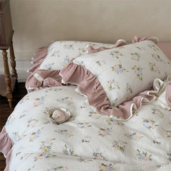 Floral Prints Double Layer Ruffles Bedding Set