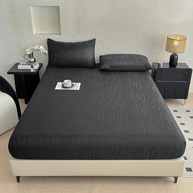Fashion Ripple Jacquard Fitted Sheet Comfortable Skin Friendly Non Slip Mattress Cover with Deep Pocket Single Double Bedsheets
