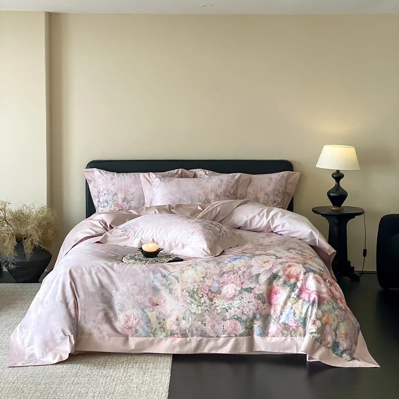 Premium 1000TC Egyptian Cotton Flower Digital Printing Soft Silky Bedding Set