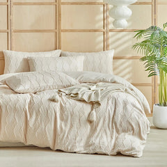 Tufted Boho Duvet Cover Set with Pillowcases Solid Color Soft Microfiber Bedding Set