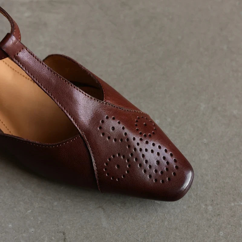 cowhide elastic carved hole toe cap high-end temperament Mueller Shoes