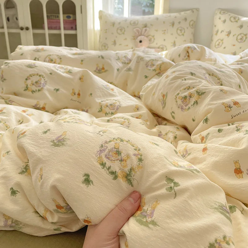 3/4Pcs Set Floral And Polka Dot Print Styles Duvet Cover Bed Sheet Pillowcase Full-Size Bedspread Set 1.5-Sleeper Bedding Set