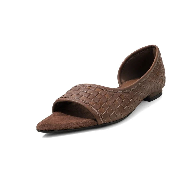 leather woven cowhide low Heel
