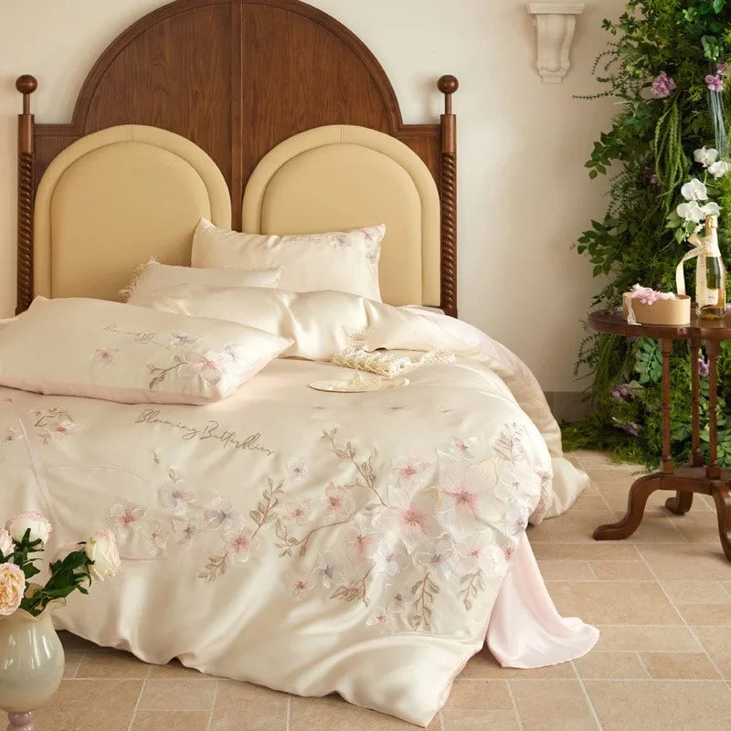 Class A 100% Lyocell Four Piece Set Ice Cold Feeling Silk Duvet Cover Smooth Bedding for Bedroom