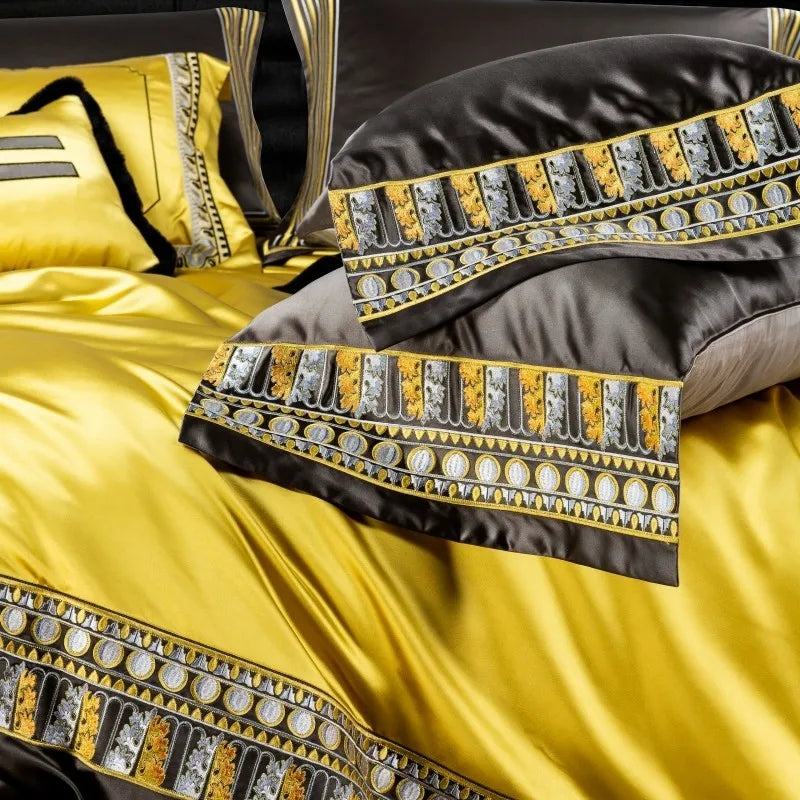 Luxury Gold Green Jacquard Bedding Set