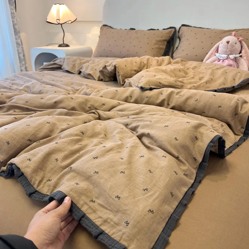 Printed Lace Edge Comforter Cover Sets Bedding Set