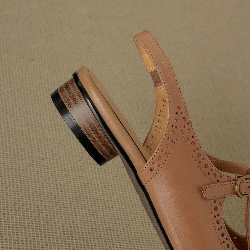 cowhide hollow out breathable low Heel