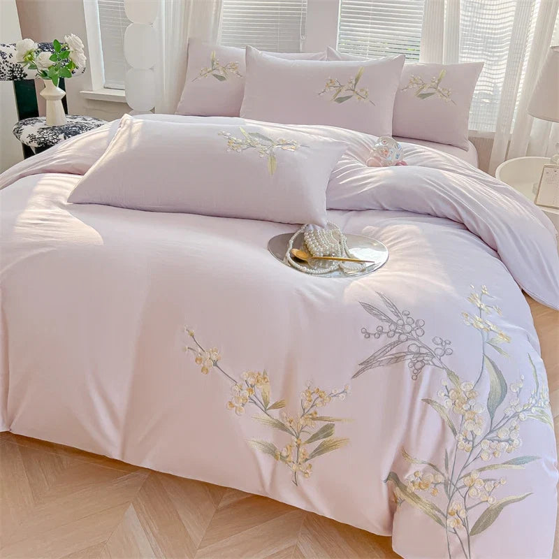 100% Cotton Floral Embroidery Luxury Bedding Set