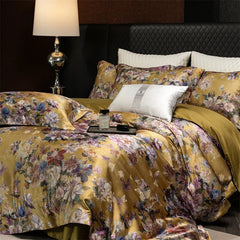 Luxury Blooming Flowers Satin Jacquard 1000TC Egyptian Cotton Bedding Set